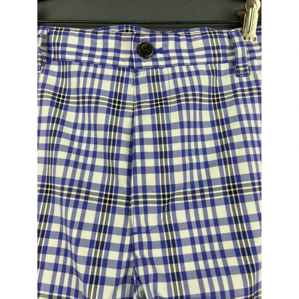 IZOD Golf Shorts Mens 36 Blue White Plaid Excellent Performance Flat Front